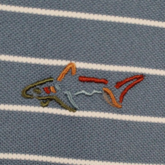 Greg Norman For Tasso Elba Five Iron Blue Striped Golf Polo Collared Shirt Large - Picture 4 of 8